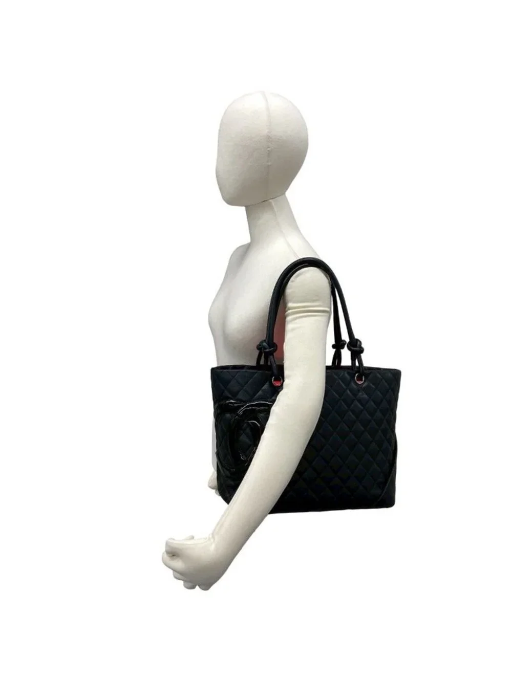 Chanel With Card Cambon Line CC Logo Leather Tote Black